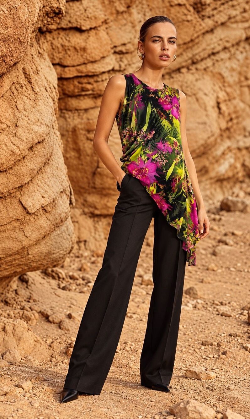 NWOT FUZZI Italy Floral Mesh Asymmetrical Tunic Top Size M, $450 F40